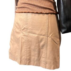 Free People Vegan Leather Mini Skirt Neutral Zip-Back Skirt Size 4